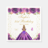 Paarse Bloemen Blond Haar Prinses Verjaardagsfeest Servet (Voorkant)