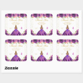Paarse Bloemen Blond Haar Prinses Verjaardagsfeest Vierkante Sticker (Vel)
