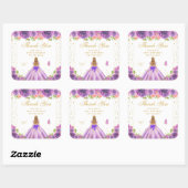 Paarse Bloemen Blond Haar Prinses Verjaardagsfeest Vierkante Sticker (Vel)