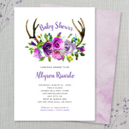 Paarse Bloemen Boho Antlers Baby shower uitnodigin Kaart