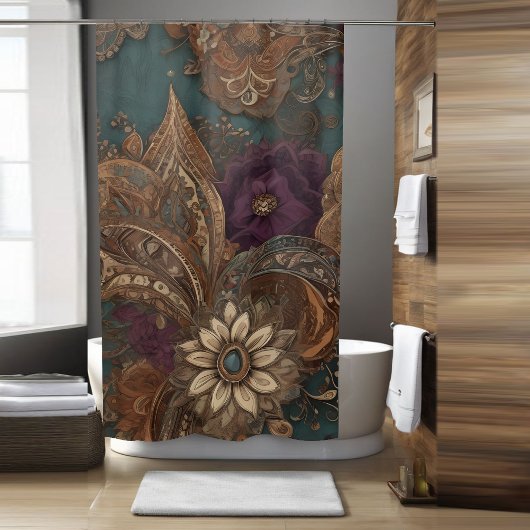 Paarse Bloemen Boho Douchegordijn