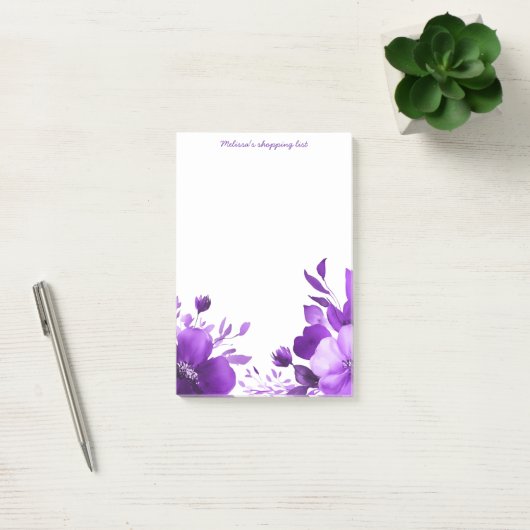 Paarse Bloemen Boodschappenlijst Aangepast Post-it® Notes (Kantoor)