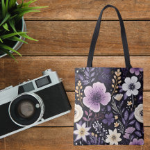 Paarse bloemen boodschappentas voor haar, mama, vr