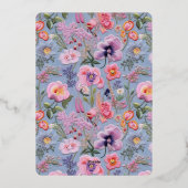 Paarse Bloemen Borduurwerk Bruiloft Lijst Folie Uitnodiging (Achterkant)