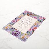 Paarse Bloemen Borduurwerk Bruiloft Lijst Folie Uitnodiging (Gedraaid)