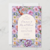 Paarse Bloemen Borduurwerk Maximalistische bruilof Kaart (Voorkant)