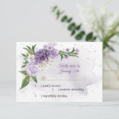 Paarse bloemen botanisch RSVP kaartje (Staand voorkant)