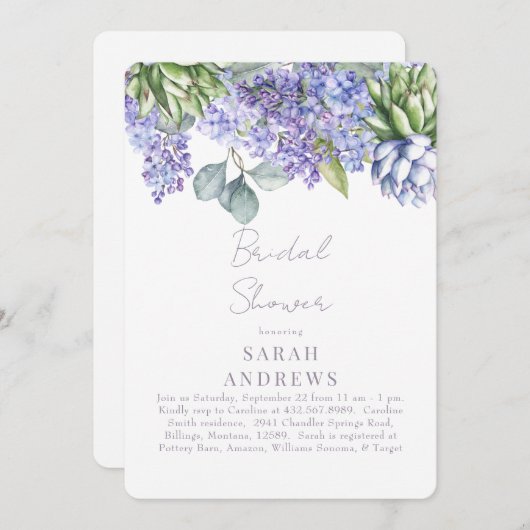 Paarse Bloemen Botanisch Wit Vrijgezellenfeest Kaart (Voorkant / Achterkant)