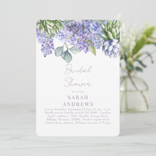 Paarse Bloemen Botanisch Wit Vrijgezellenfeest Kaart (Staand voorkant)