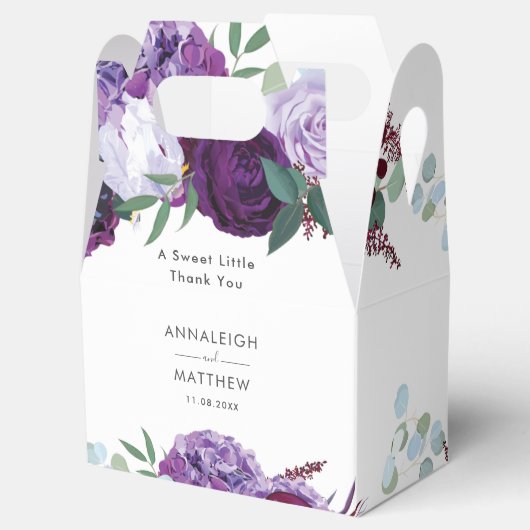 Paarse Bloemen Botanische Bruiloft Bedankdoosjes (Geopend)