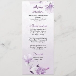 paarse bloemen botanische bruiloft menu