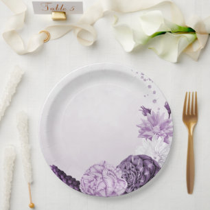 paarse bloemen botanische bruiloft papieren bordje
