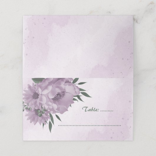 paarse bloemen botanische bruiloft plaatskaartje (Buitenkant ongevouwen)