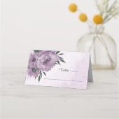paarse bloemen botanische bruiloft plaatskaartje (Voorkant)