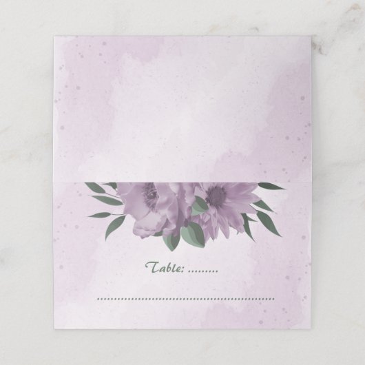 paarse bloemen botanische bruiloft plaatskaartje (Buitenkant ongevouwen)