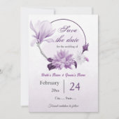paarse bloemen botanische bruiloft save the date (Voorkant)