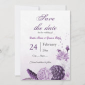 paarse bloemen botanische bruiloft save the date (Voorkant)