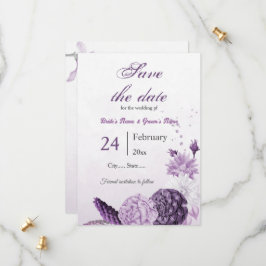 paarse bloemen botanische bruiloft save the date
