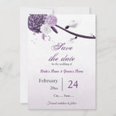 paarse bloemen botanische bruiloft save the date (Voorkant)