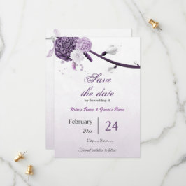 paarse bloemen botanische bruiloft save the date