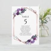 Paarse Bloemen Botanische Bruiloft Tafelnummer (Staand voorkant)