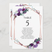 Paarse Bloemen Botanische Bruiloft Tafelnummer (Voorkant / Achterkant)