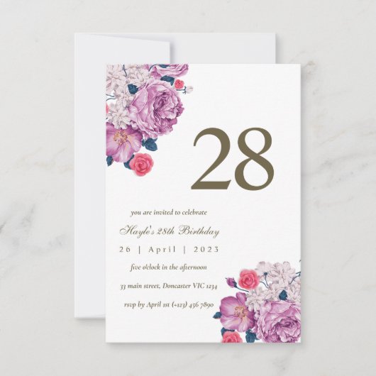 Paarse Bloemen Botanische Eenvoudige Chic 28e Verj Kaart (Voorkant)