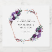 Paarse Bloemen Botanische Geometrische Bruiloft Likeurfles Etiket (Enkel label)