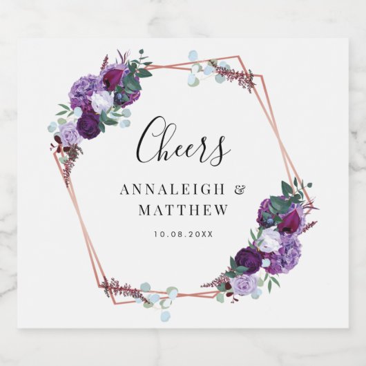 Paarse Bloemen Botanische Geometrische Proost Brui Sparkling Wijnetiket (Enkel label)