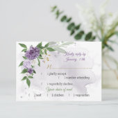 Paarse bloemen botanische maaltijd keuze RSVP kaartje (Staand voorkant)