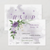 Paarse bloemen botanische maaltijd keuze RSVP kaartje (Voorkant / Achterkant)