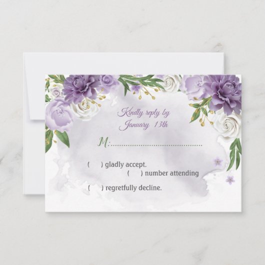 paarse bloemen botanische RSVP-kaart RSVP Kaartje (Voorkant)
