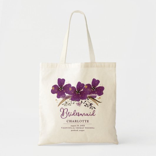 Paarse bloemen Bridesmaid Canvas tas (Voorkant)