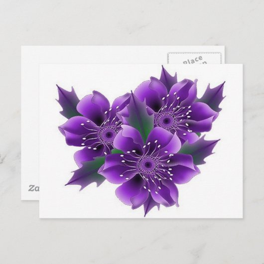 paarse bloemen briefkaart (Voorkant / Achterkant)
