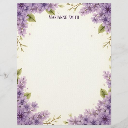 Paarse Bloemen Briefpapier Briefhoofd (Voorkant)