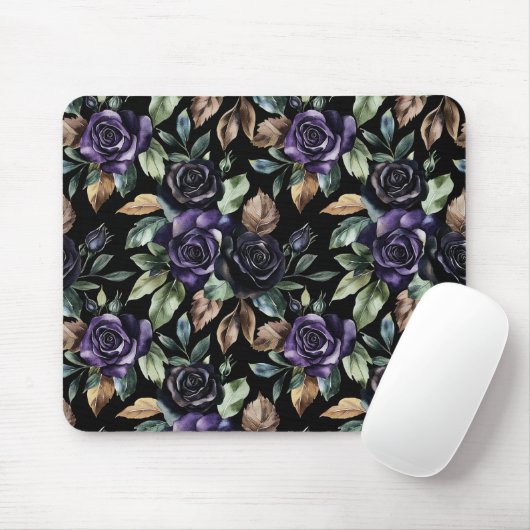Paarse Bloemen Bronzen Bladeren Muismat (Met muis)