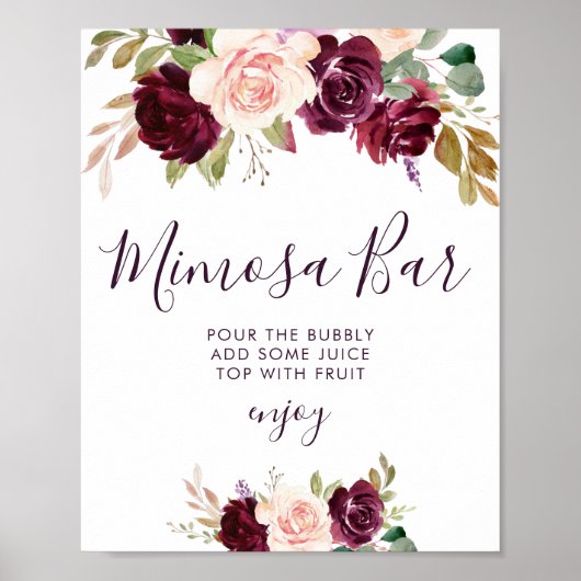 paarse bloemen bruidsdouche mimosa bar bord poster (Voorkant)