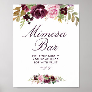 paarse bloemen bruidsfeest mimosa bar bord poster