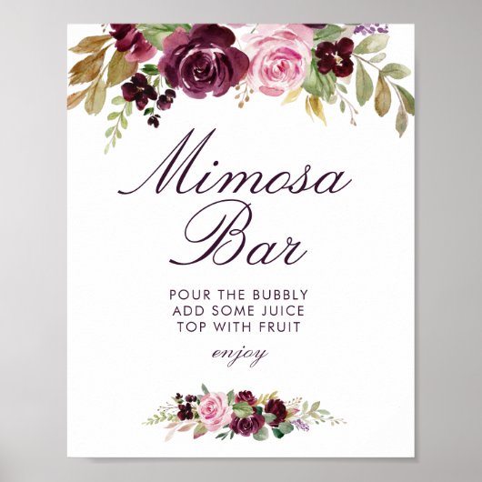 paarse bloemen bruidsfeest mimosa bar bord poster (Voorkant)