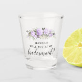 Paarse Bloemen Bruidsmeisje Voorstel Shot Glas (Voorkant)