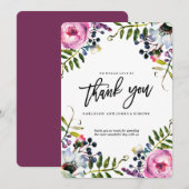 paarse bloemen bruiloft dank u kaart (Voorkant / Achterkant)