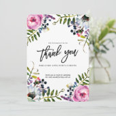 paarse bloemen bruiloft dank u kaart (Staand voorkant)