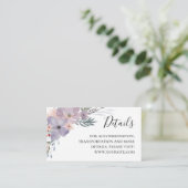 Paarse bloemen bruiloft details. Info. Lavendel Informatiekaartje (Staand voorkant)