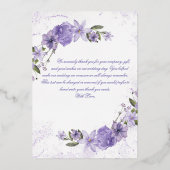 Paarse Bloemen bruiloft Folie dank u kaart (Achterkant)