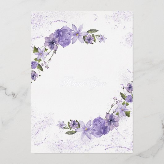 Paarse Bloemen bruiloft Folie dank u kaart (Voorkant)