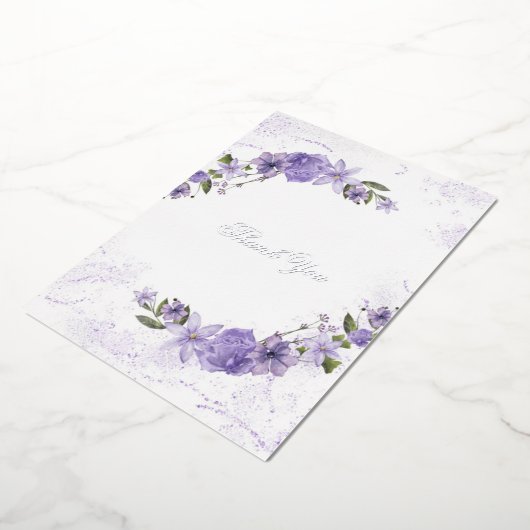 Paarse Bloemen bruiloft Folie dank u kaart (Gedraaid)