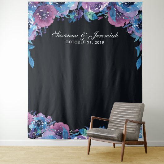 Paarse Bloemen Bruiloft Foto Booth Achtergrond Wandkleed (In situ)