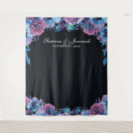 Paarse Bloemen Bruiloft Foto Booth Achtergrond Wandkleed