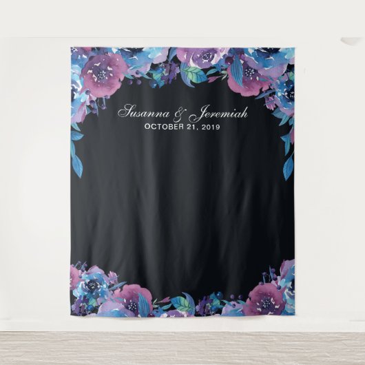 Paarse Bloemen Bruiloft Foto Booth Achtergrond Wandkleed (Voorkant)