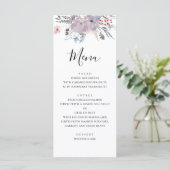 Paarse bloemen bruiloft menu. Lavendel diner menu (Staand voorkant)